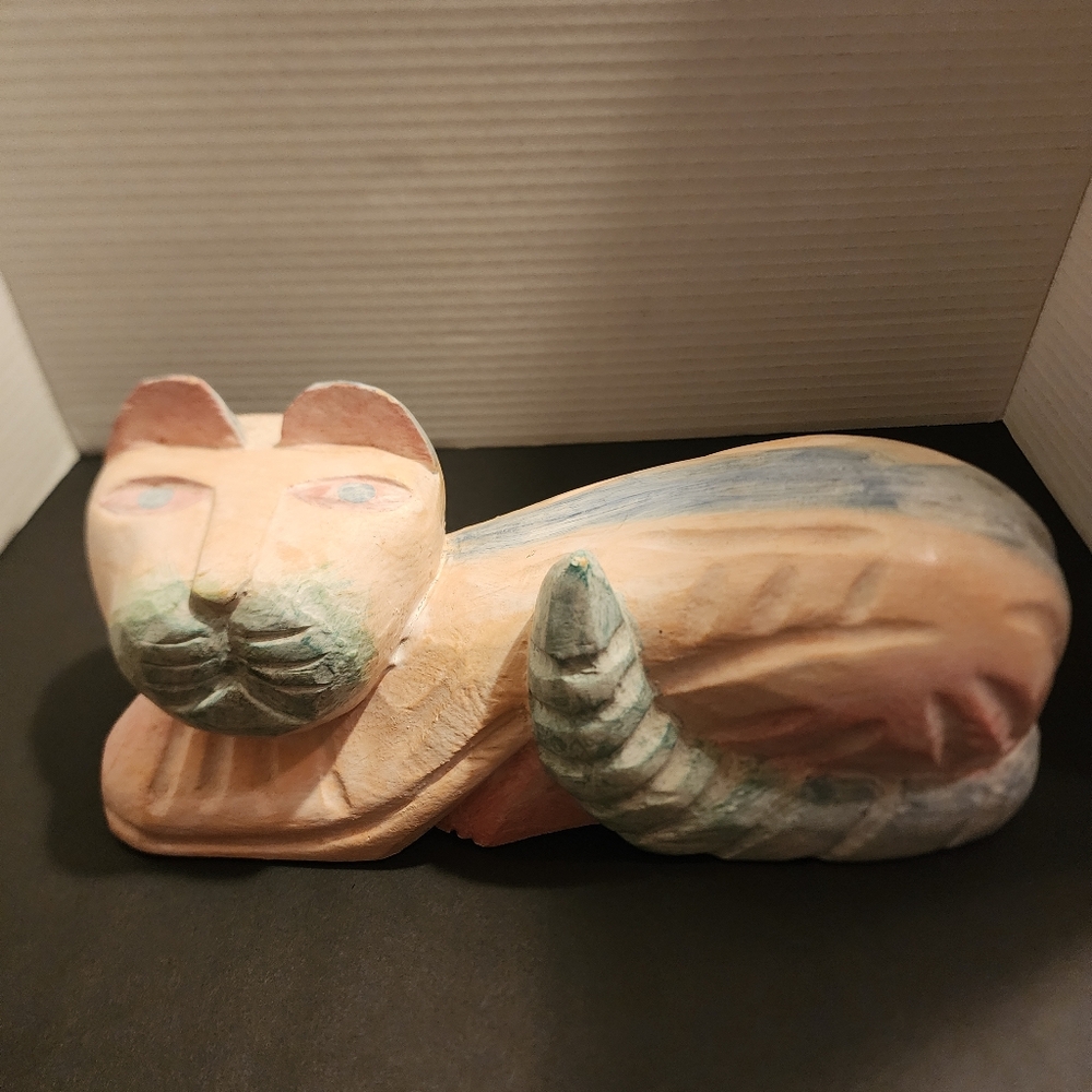 Wooden Cat Decor 12" X 5.5" Pastel Colors, Quiet, Low Initial Cost, No Grooming